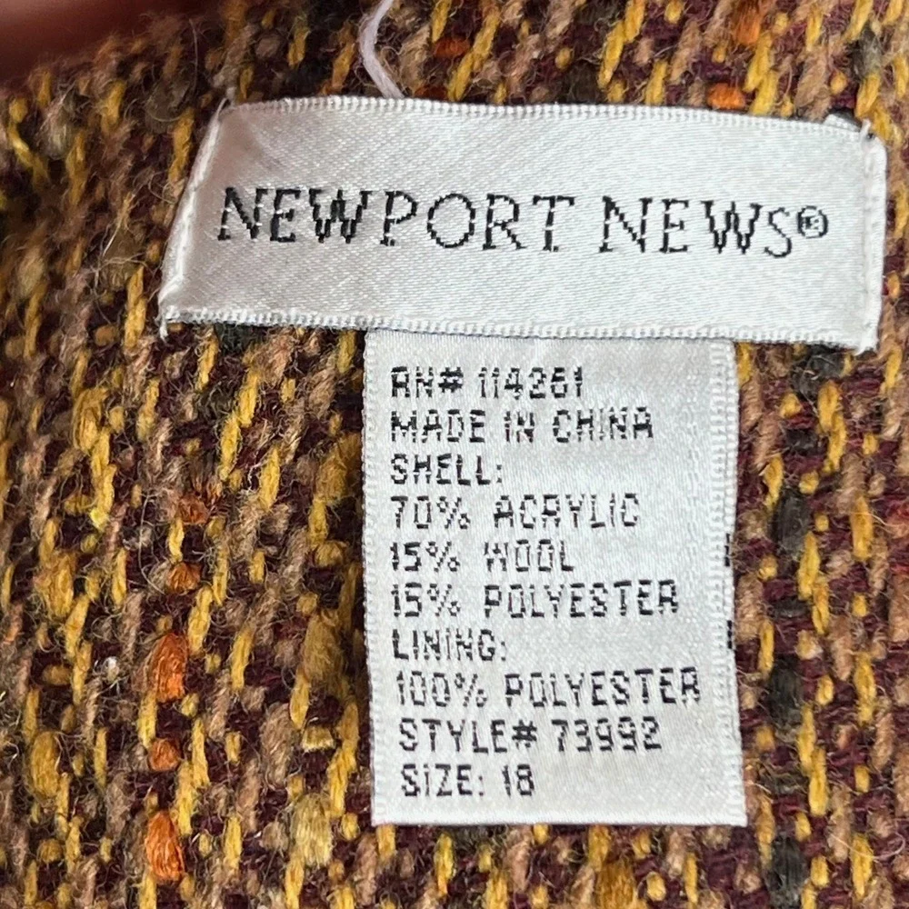 Vintage‎ NEWPORT NEWS Tweed Chevron Brown Wool Blend Coat L